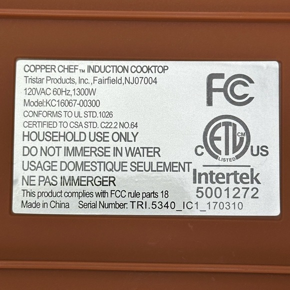 Copper Chef Induction Cooktop With Owner’s Manual KC16067-00300 - Picture 5 of 12